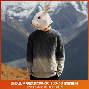 兔先森秋冬季休闲复古渐变色，圆领套头毛衣，男潮宽松加厚线衫针织衫