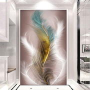 8d立体羽毛玄关背景墙布客厅，装饰画竖版3d走廊过道壁纸画