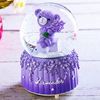 创意紫熊水晶球音乐盒八音盒，发光带灯飘雪花送女学生生日摆件