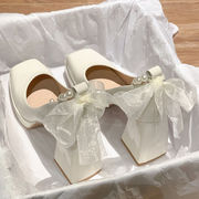 超高跟婚鞋主婚纱神器白色优雅法式温柔公主粗跟小个子增高新娘鞋
