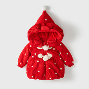宝宝秋冬外套婴儿红色，波点洋气可爱公主棉衣，小女孩冬季棉袄0-3岁1