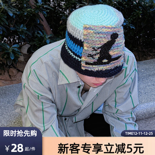 韩国渔夫帽手工编织男女潮毛线帽女小众百搭情侣针织帽显脸小冷帽