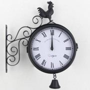 欧式仿古铁艺钟表家用创意个性双面挂钟客厅复古时钟挂墙简约挂表