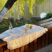 熊吼一人野餐白色布，户外写真背景露营桌布春游隔垫拍照海边装饰