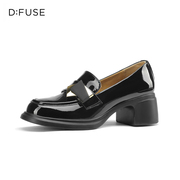 D：Fuse/迪芙斯春秋季圆头金属扣一脚蹬高跟单鞋女DF4111249A