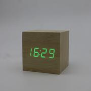 创意电子木质时钟led闹钟木头，钟声控(钟声控)可定制丝印logo电子1293