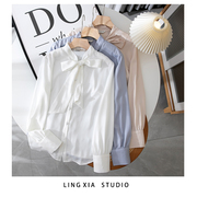 白色蝴蝶结系带衬衫女2024春装高级感缎面垂顺衬衣法式设计感