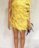 黄色连衣裙斜肩短礼服裙立体羽毛撞色设计包臀欧美外贸女装