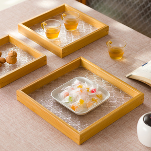 竹质餐盘酒店早餐托盘家用长方形，放茶具水，杯子茶盘餐厅客厅水果盘