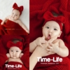 新生儿宝宝满月百天照拍照服装新年红色针织毯发带简约摄影道具
