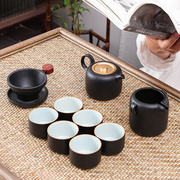 凌胜黑陶功夫茶具套装家用客厅，送礼整套茶壶，茶杯简约泡茶小套6人