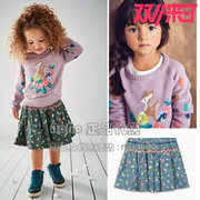 英国next女童淡紫色毛衣，小鹿拼花套头羊毛针织衫半身裙
