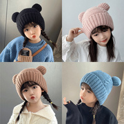 日本儿童毛线帽子秋冬季保暖加厚护耳男女孩潮可爱套头宝宝针织帽