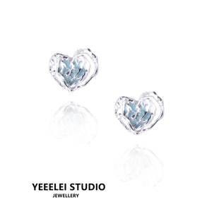 yeeelei爱意岛礁耳钉海蓝色，纯银s925耳饰耳环，原创设计感小众礼物