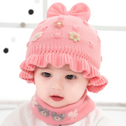 婴。儿秋冬季帽子女款宝宝0一1-2岁冬款可爱超萌护耳冬天针织毛线