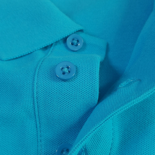 短袖polo领衫夏季款男女，潮流商务休闲纯色翻领纯棉长袖t恤湖蓝色