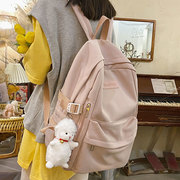 花曦书包女大学生大容量粉色旅行包，电脑背包简约初中生高中双肩包