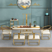 轻奢茶桌椅组合茶具套装一体餐桌，两用新中国风，式铁艺岩板禅意茶台