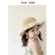 ins花朵夏季儿童遮阳帽子，可爱韩版女宝宝，草编渔夫帽公主沙滩草帽
