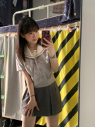 夏日和风铃 小野玫瑰 灰身粉线水手服JK制服学院风甜美短袖上衣