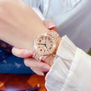 时尚气质满钻表带镶钻个性手表，女士圆形石英玫瑰，黄金色(黄金色)国产腕表