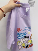 香芋紫纯棉短袖t恤女春夏，2023卡通印花宽松学生半袖情侣上衣