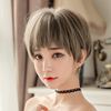 2022狗啃式二次元刘海假发，女短发自然逼真蓬松奶奶灰蘑菇头套