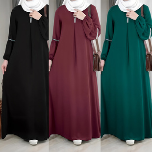 东南亚中东萨特阿拉伯时尚，长袖连衣裙休闲亮片太阳裙服装圆领套头