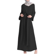 中东迪拜阿拉伯纯色系带束腰长款连衣裙女Solid color long dress