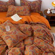 欧美复古风双层棉纱床品四件套 床单床笠款色织提花超柔软1.8米床