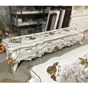 欧式白色描贵族金高档(金高档)实木雕花，电视柜带钢化玻璃2.2米2.4米2.6米