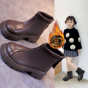 女童靴子秋冬2023儿童黑色短靴冬季加绒保暖女孩时尚拉链皮靴