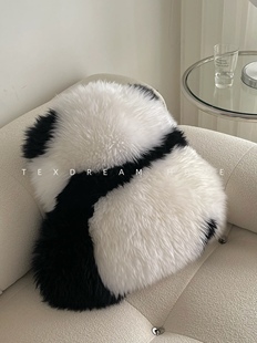 texdream态度真羊毛萌兰花花，同款熊猫抱枕可爱玩偶靠垫沙发坐垫