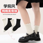 女童配小皮鞋袜子夏款，可爱日系黑白色，中筒袜外穿潮春秋季儿童纯棉