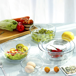 家用欧式玻璃碗套装加厚沙拉碗透亮水晶碗无铅水果甜品精致沙拉盘