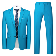 浅海蓝色韩版西服套装男士结婚西装两粒扣两件套商务青年工装西裤