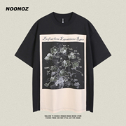 noonoz潮牌美式复古拼接花卉，短袖t恤男宽松设计感显瘦高街上衣tee