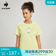 乐卡克法国公鸡女士夏季纯色logo印花棉质圆领短袖舒适宽松T恤衫