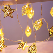 led灯串电池款室内圣诞节铁艺摩洛哥球金色星星装饰灯