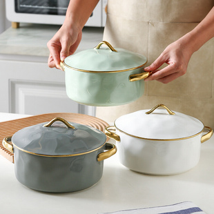 高颜值陶瓷汤碗大号双耳汤盆家用盛汤大碗大容量汤锅带盖泡面碗