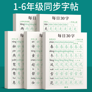 一年级二年级字帖下册上册每日30字练字帖小学生，专用每日一练三年级四五六同步练字本楷书练习贴正楷钢笔点阵控笔训练硬笔书法拼音