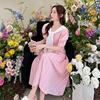 2024年夏季韩版海军领显瘦粉色条纹连衣裙女法式复古小清