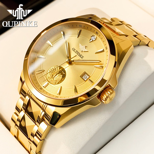 真钻手表男士全自动机械表瑞士欧品客品牌时尚全金色高档腕表