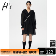 hs奥莱秋季商场同款黑色，设计感小众，气质冷淡风小黑裙连衣裙