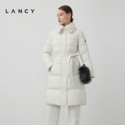 lancy朗姿2023秋冬白色毛领鹅绒羽绒服女气质，简约保暖高级感