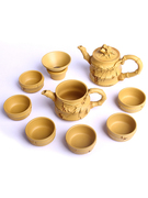 新陶立方紫砂茶壶套装，段泥茶具套装手工浮雕，仿竹茶具送礼促