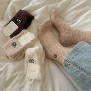 坚果妈咪 可爱卡通珊瑚绒袜子女冬季加绒加厚保暖毛绒居家睡眠袜
