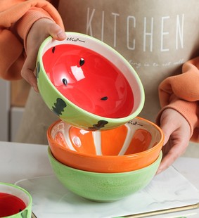 网红西瓜碗陶瓷女高颜值可爱水果碗盘夏季创意儿童饭碗勺杯子套装