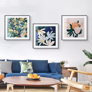 北欧小清新客厅装饰画，抽象花卉沙发背景墙，挂画简约方形卧室床头画