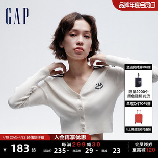 gap女装2024春季刺绣logo海军领撞色针织，开衫修身上衣890003